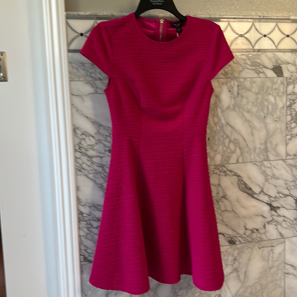 Ted Baker Textured Skater Dress Cherisa Hot Pink Barbiecore size 1 NWT